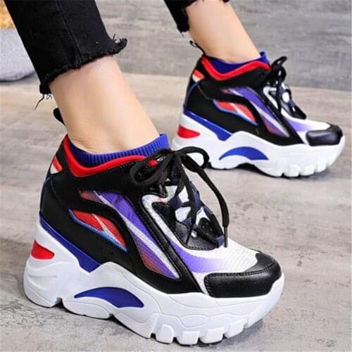 Fashion Sneakers Womens Cow Leather Platform Wedge Ankle Boots Platform Wedge High Heels Punk Chunky Creepers Party Shoes