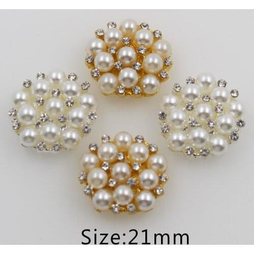 Fashion 50Pc 21MM Round Pearl Button Alloy metal rhinestone clothing button DIY Wedding hair flower center scrapbooking