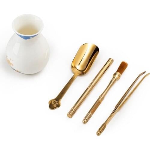 Fine Copper Tea Ceremony Six Gentlemen Set Ceramic Jade Porcelain Kung Fu Tea Set Tea Clip Tea Pen Tea Spoon Tea Set Siteel