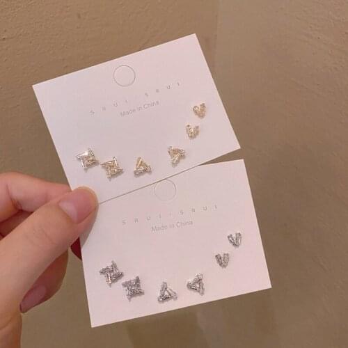 S925 Micro-Inlaid Zircon Geometric Earrings Set Female Exquisite All-Match Fashionable Temperament Earrings New Trend