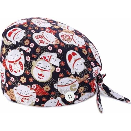 New Cartoon printing scrub hats for women adjustable caps Cotton Work Frosted cap nurses accessories gorro quirofano hombre