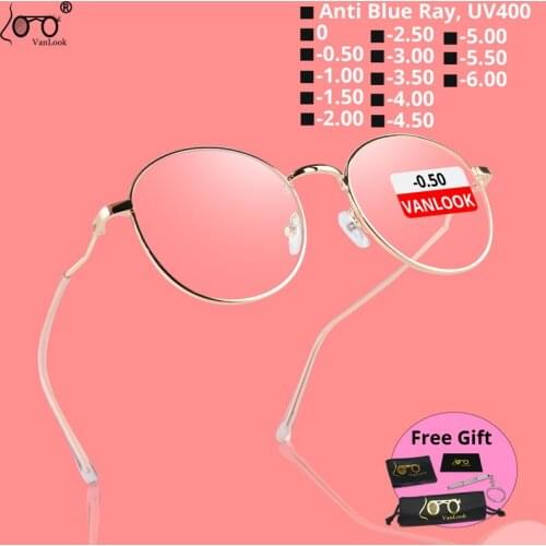 Anti Blue Ray Myopia Glasses Men Girls Computer Glasses Round Eyeglass Frames For Women Trends Metal Optical Spectacles Frames