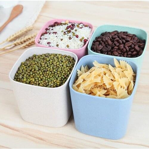 Wheat Straw Plastic Sealed Fresh Food Storage Box Kitchen Cereal Storage Tank Home Dust-proof Seasoning Organizer Kitchen Tools
