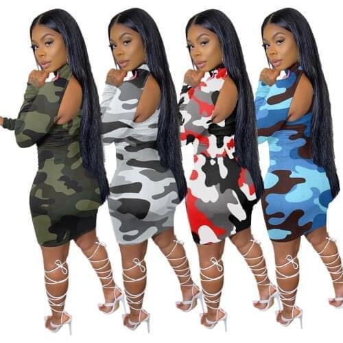69Y9055 Spring and autumn fashion versatile cute camouflage printing long sleeve dress for women dresses dresses for women
