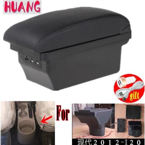 For Hyundai i20 Armrest Box i20 PU leather Universal Car Central Armrest Storage Box cup holder ashtray modification accessories