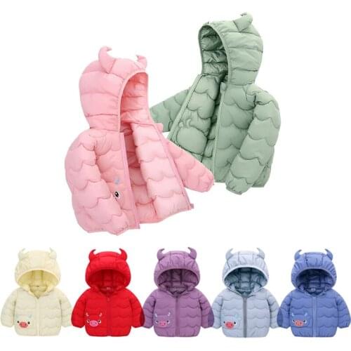 VOGUEON New Design Cute Cartoon Down Jackets for Girls Boys Winter Warm Coat Fashion Hooded Coats Kids Zipper Jacket Outerwear