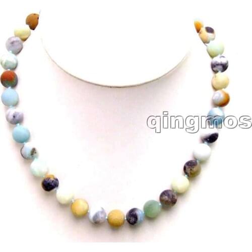 SALE Big 10mm Round frost Natural Blue mix Amazonite 17" necklace -nec5864 Wholesale/retail Free shipping