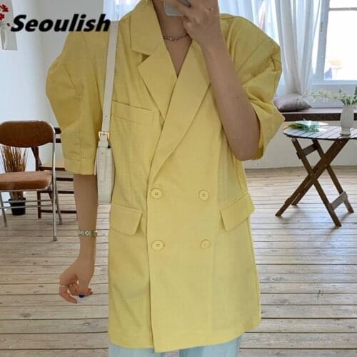 Seoulish New 2021 Summer Oversize Double Breasted Womens Dresses Blazers Puff Sleeve Female Formal Jackets Elegant Outerwear