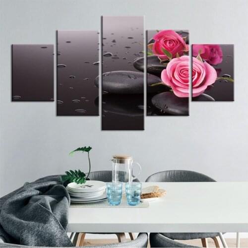 Modern Decoration 5 Pieces Wall Art Print Spa Stones Zen Painting Candles Orchid Flower Poster Wall Picture For Bathroom Kitchen