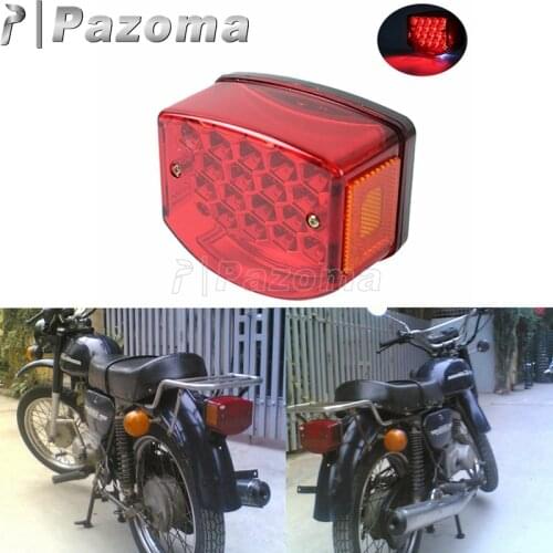 Motorcycle Reflective Red Lens LED 12V Rear Tail Brake Light Integrated License Plate Lamp for Minsk 125cc Carpathians 50cc