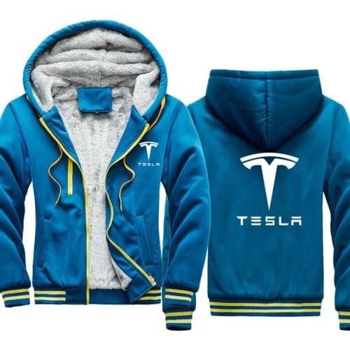NEW winter Mens Hoodie jacket velvet thickening Warm Slim Hoodie Tesla Car Logo Print Hip Hop Male Clothing