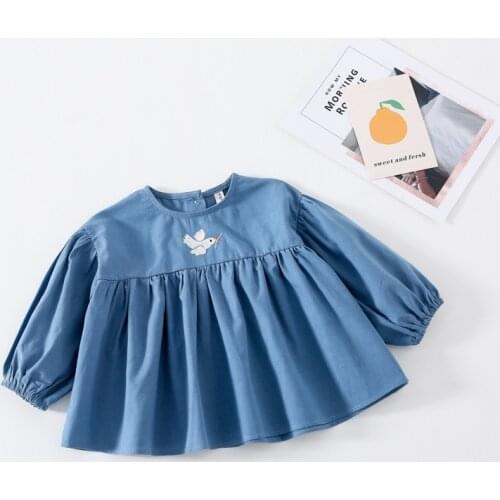 Spring girls animal embroidery long sleeve blouses Kids cotton back wing loose casual long style Tops