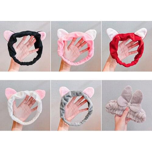 High Quality Cute Cartoon Animal Ear Bow-knot Warm Cashmere Headband Hair Holder Hairbands for Women Washing Makeup Headwear