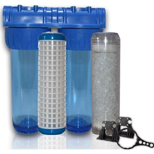 High Quality! 10 ''Transparent Two Stage Whole House Water Filtration System with Washable Filter , Siliphos ,3/4 "Inlet & Outlet