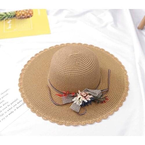 XEONGKVI Summer Folding Bowknot Flower Sun Hats Chapeau Femme Ete Wide Brim Beach Straw Hats For Wome Girl Parent-child Caps