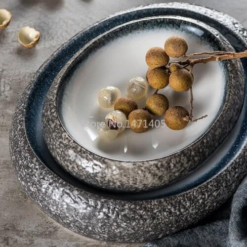 Japanese Creative Ceramic Tableware Seafood Sashimi Plate Dinner Plate Vegetable Plate Salad Bowl Stoneware Art Tableware Floral