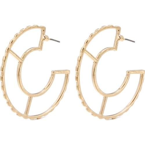 Geometric Hollow Circle Round Stud Earrings Womens Simple Gold Color Stud Earring
