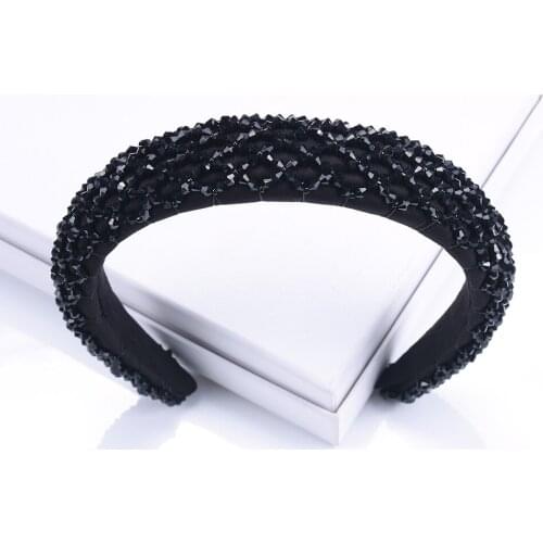 Black Handmade Crystal Beaded Hairband Women Brand ZA Hair Jewelry Accessories Cloth Sponge Headband Female Luxury hairband