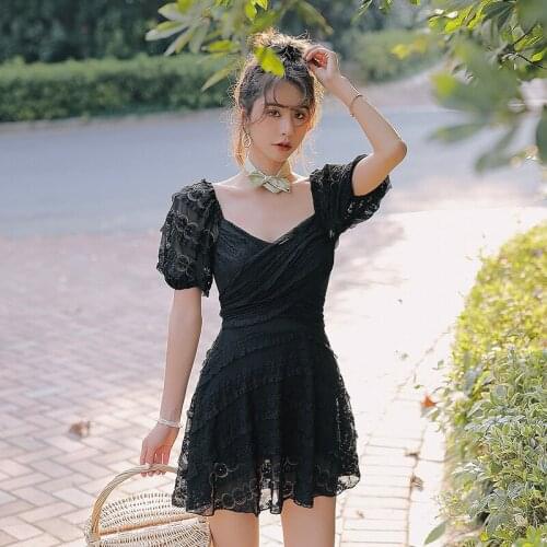 Bathing Suit Women One Piece Swimsuit Large Size Korean 2021 Beachwear Onepiece Slimming Bikini Dress Lace New Block Fat Bigger