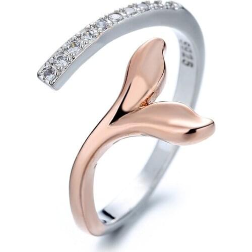 Aesthetic Mermaid Tail Ring For Women Korean Double Color Plated Adjustable Statement Rings Jewelry Girl Gift Wholesale KAR240