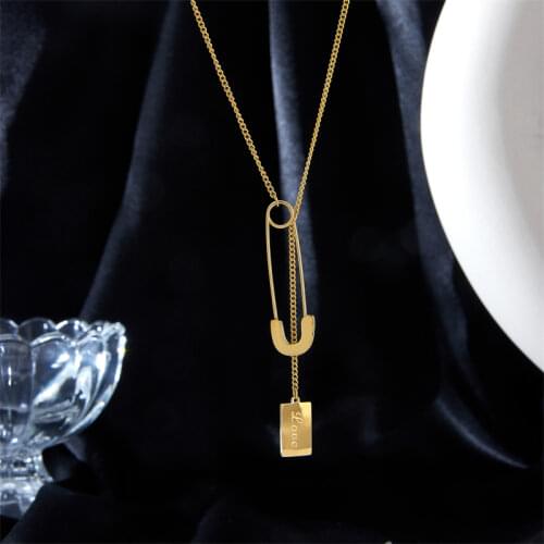 MEYRROYU Stainless Steel New Gold Color Pin Necklace For Women Thin Pendant Accessories 2021 Trend Gift Fashion Jewelry Collier