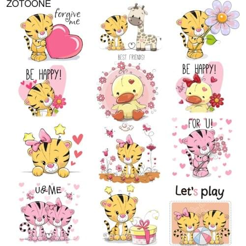 ZOTOONE Cute Duck Tiger Flower Heart Patch Ironing Heat Transfer for Clothing Iron on Transfer T-shirt DIY Animal Stickers O