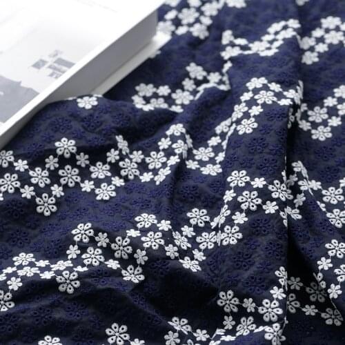 Navy 100%Cotton Cloth Hollow-out Embroidered Lace Fabric Handmade DIY Clothes Accessories Handmade patchwork cloth by the meter