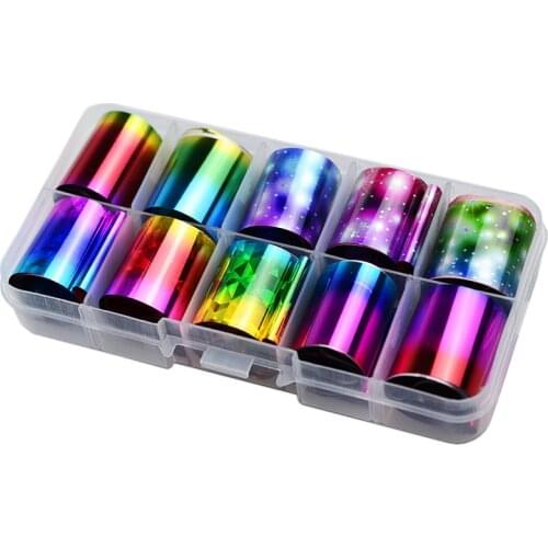 10 Pcs Holographic Nail Foil Set Transparent AB Color Nail Art Transfer Sticker 2.5*100cm Manicure DIY Holo Sticker Decoration