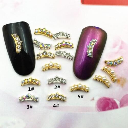 10Pcs/Lot Japan Luxury Rhinestone Pearl Crown Smile 3D DIY Metal Alloy Nail Art Deco/Stickers/Charms/ Tools for Bride Manicure