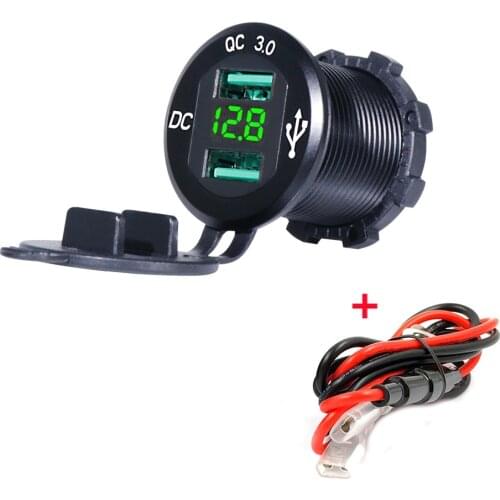 12V/24V Quick Charger 3.0 QC3.0 Waterproof Dual USB Car Charger Voltmeter 60cm cable 10A FUSE for Car Boat Motorcycle Truck Golf