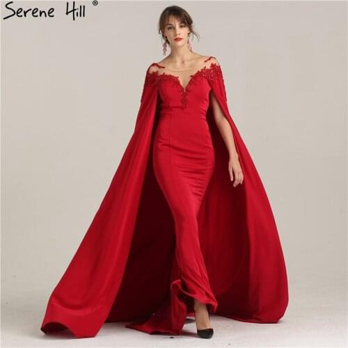 2020 Red Mermaid Evening Dress With Cap Diamond Beading With Cap Formal Evening Dress Serene Hill LA6217