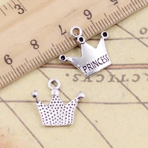 30pcs Charms Crown Pincess 17x19mm Tibetan Bronze Silver Color Pendants Antique Jewelry Making DIY Handmade Craft