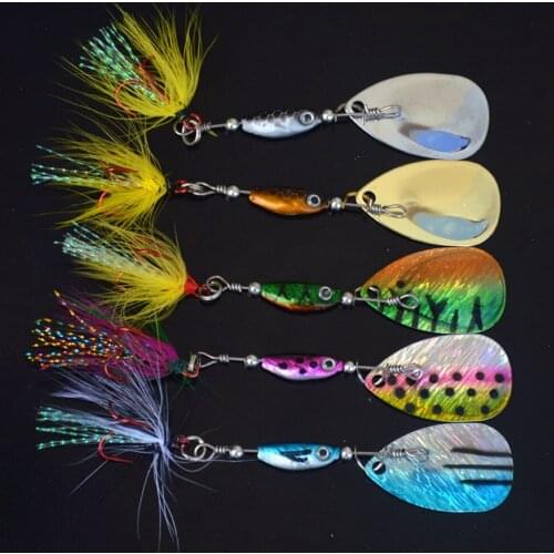 5PCS Colorful Fishing Fish Spinner Spinnerbait spoon Lure Feather Hook baits 6.5g