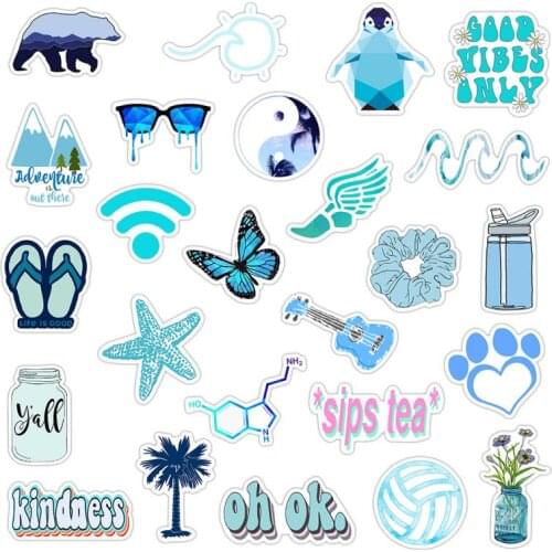 50 Pcs Stickers Childrens DIY Stickers Toys Blue Small Fresh Graffiti Stickers Waterproof Stickers Educational Toys Craft Toys