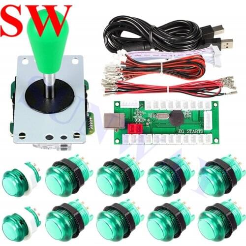 DIY Arcade Joystick with Oval Balltop 1 Players Kits + 10PCS Illuminated Arcade Buttons + 1PCS LED USB Encoder+10PCS Cables