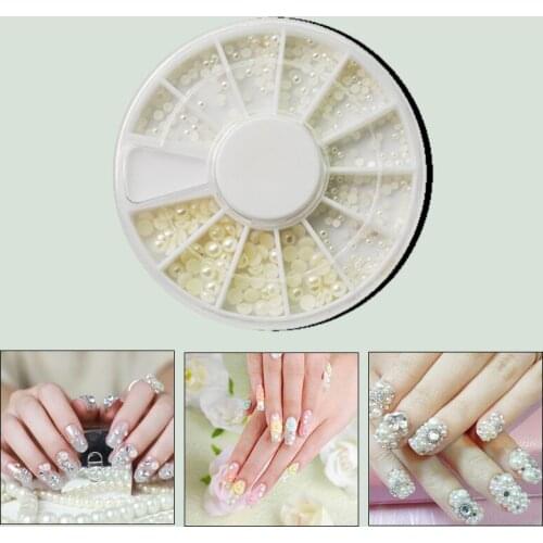 White Pearl Nail Art Stone Different Size Wheel Rhinestones Beads