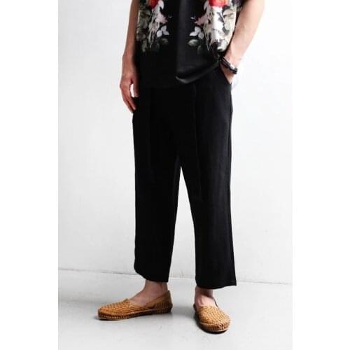 Pants mens Korean fashion versatile loose casual straight pants with waist front pleat linen wide leg pants wide pants pants