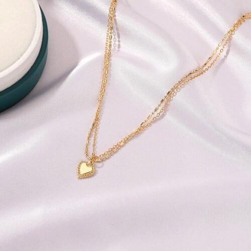 Gold Color Alloy Love Heart Pendant Necklace Double Layer Clavicle Chain Necklace for Women Gothic Aesthetic Neck Jewelry Gift