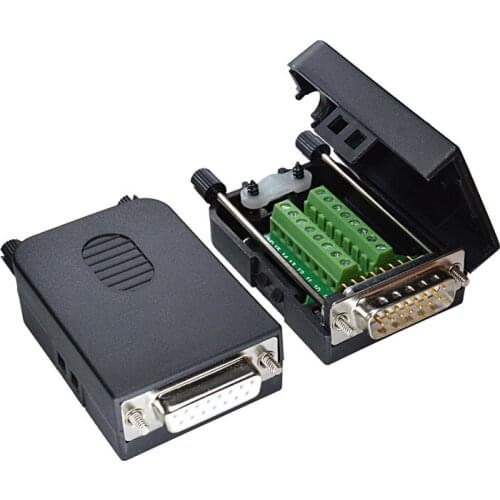 Db15 needle free soldering pin connector male female connector with housing connector 2 row terminal block connector
