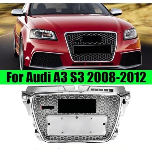 FOR AUDI A3 S3 8V 2008 2009 2010 2011 2012 FRONT MESH RS3 STYLE BUMPER HOOD HEX GRILLE Silver