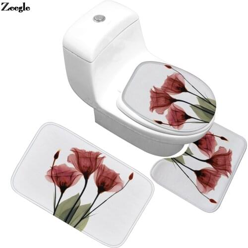 Flannel Bath Mat Toilet Carpet Anti-slip Toilet Seat Cover Mat Home Decoration Shower Room Absorbent Foot Rug