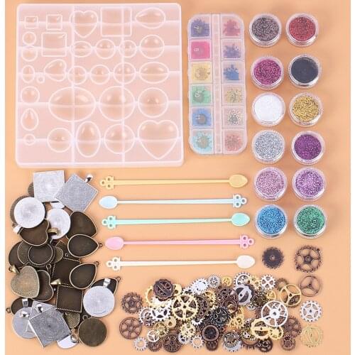 Mix Pendant Shaped Mold Silicone for Epoxy Jewelry Tool Casting Mold UV Epoxy Resin Silicone Molds for Making Set