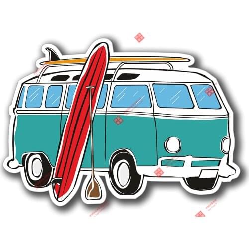 Glossy Vinyl Wall Decals Pattern Camper Van Surfing Surfer Car IPad Laptop In Racing Helmet Stickers