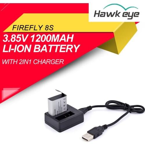 Hawkeye Firefly 8S 8SE Action Camera 3.85V 1200mAh Li-ion Replacement Battery with 2in1 Battery Charger
