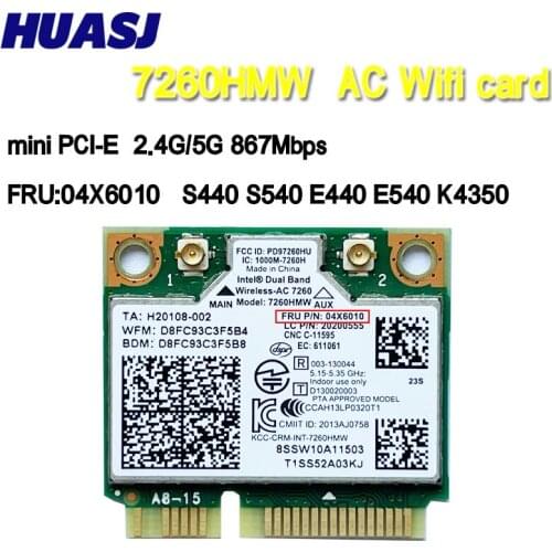 HUASJ 7260ac intel 7260HMW WIFI Card 2.4G/5G 867Mbps 802.11ac wifi module Wlan Card For ThinkPad S440 S550 E73z M83z E440 K4350