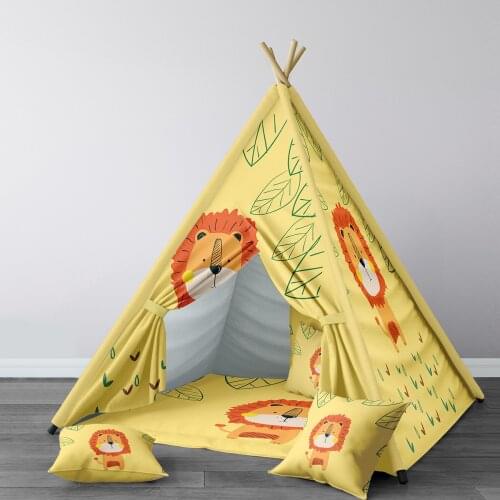 Play Tent for Kids Wigwam Portable Indoor Playground Tents Children Bedrooms Yellow Lion Model 087