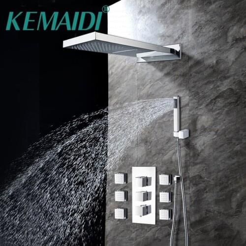 KEMAIDI Luxury Bathroom Rainfall Shower Head Bathroom Shower Set Wall Mounted Panel Mixer Taps Shower Faucets Set Chrome Finish
