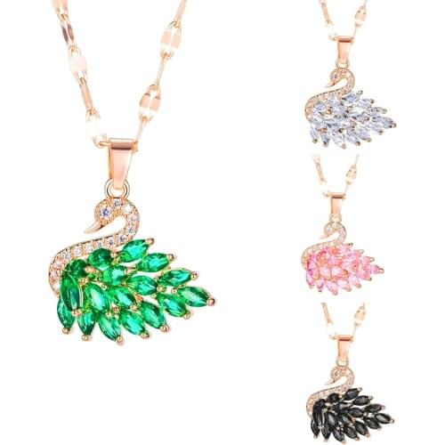 White/Black/Pink/Green Crystal Swan Statement Choker Necklace 5A Cubic Zirconia Stone Necklaces & Pendants for Women Jewelry
