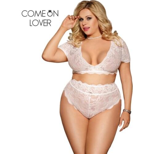 Comeonlover V Neck Lingerie Porno Set Summer Wire Free Lace Bras and Panty for Women Plus 2 Pieces Sexy Underwear Set RE80760