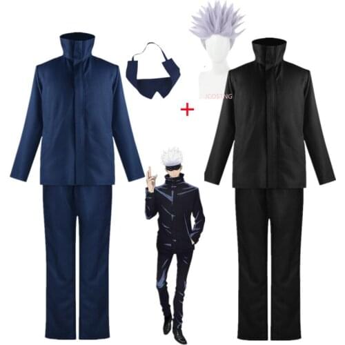 Anime Jujutsu Kaisen Gojo Satoru Cosplay Costume Blue Black Top Pants Short Wig Halloween Christmas Party Uniform Men Women